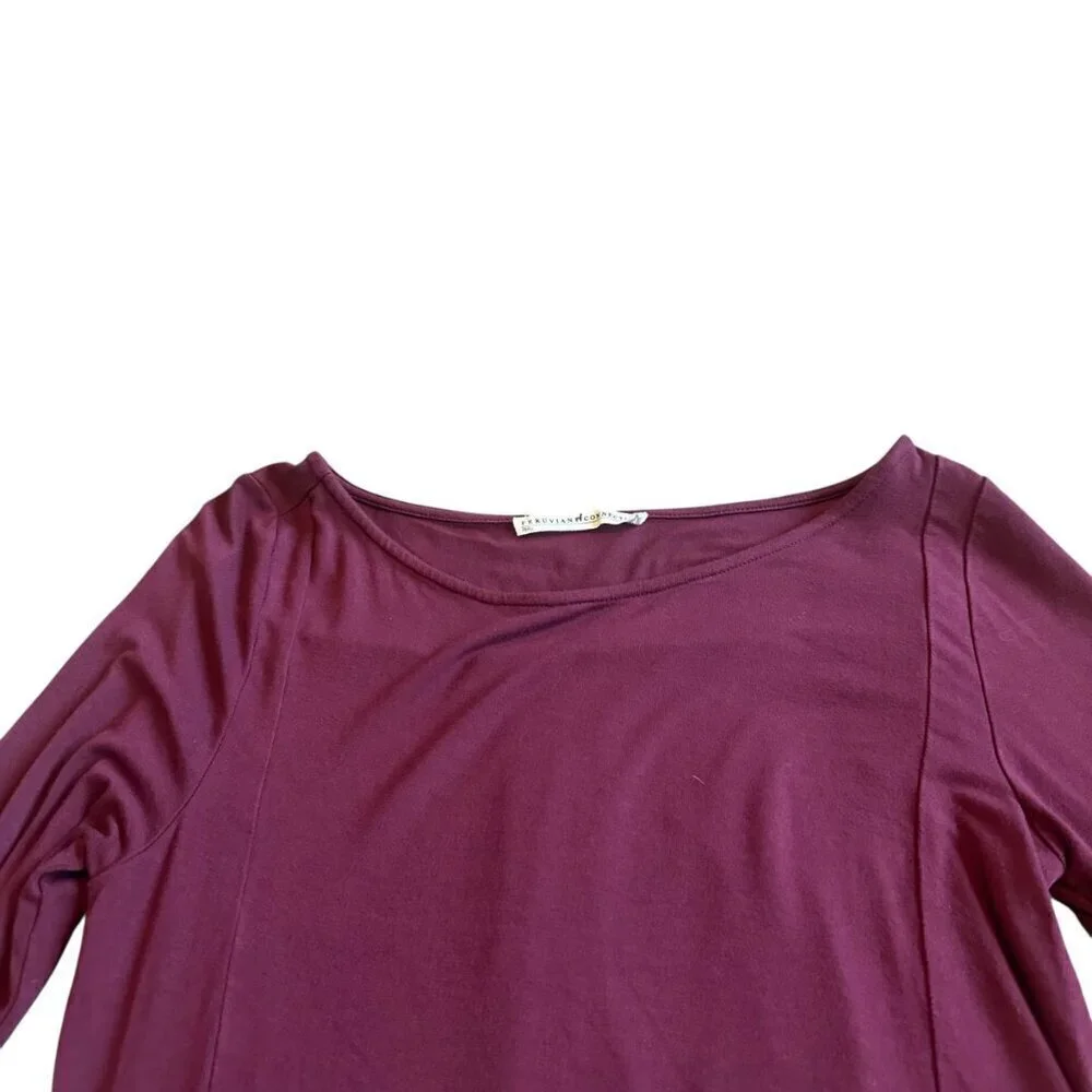 Peruvian Connection Purple Jersey Knit Dress Long Sleeve Flowy Size XS Women's